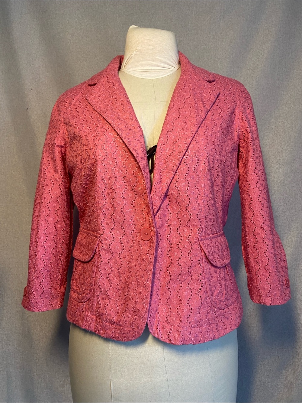 New Frontier Pink Lace Blazer Jacket. Size L. 100% Cotton